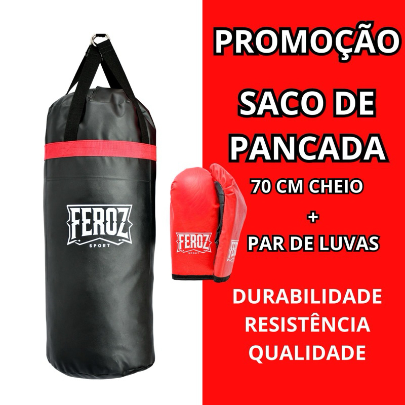 Saco de Pancada 70x100 CHEIO boxe Muay Thai treino + 1 PAR DE LUVA DE BATE SACO ADULTO
