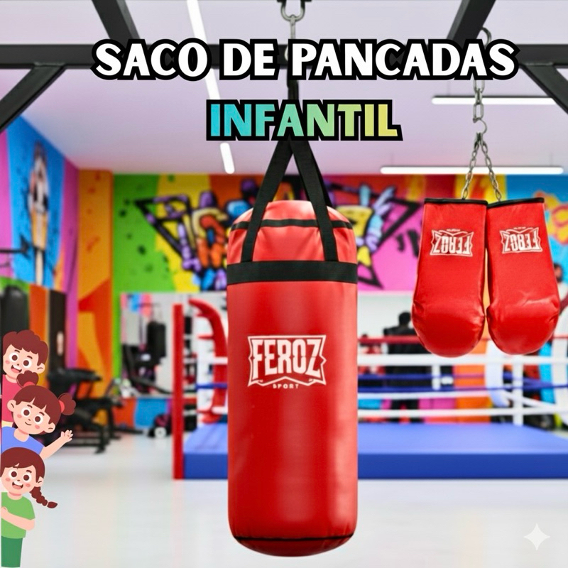 Saco de Pancada boxe infantil CHEIO + 1 PAR DE LUVA DE BATE SACO INFANTIL