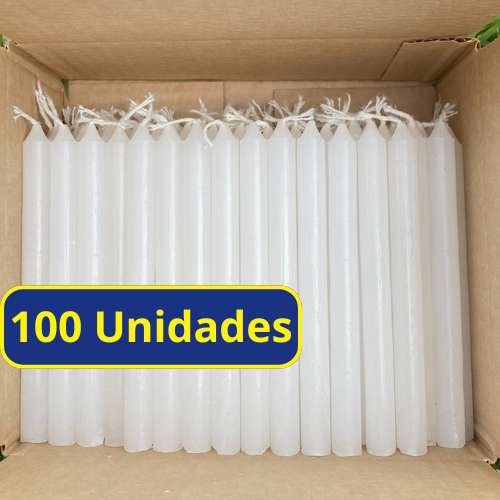 100 Velas Palito Branca Parafina Pura (13,5 cm X 1,2 cm) kit