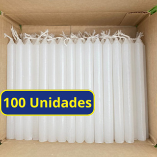 100 Velas Palito Branca Parafina Pura (13,5 cm X 1,2 cm) kit em Oferta na Shopee
