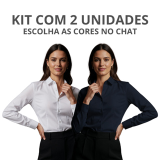 Kit 2 Camisa Social Feminina Manga Longa Blusa Tecido Não Amassa Blusa Social Feminina Elastano Camisete Social Lisa em Oferta na Shopee