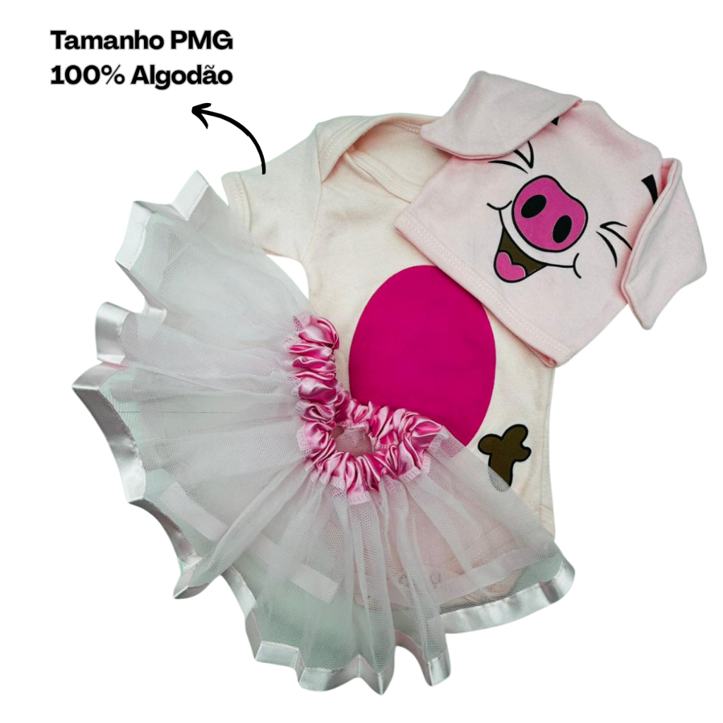 Body bebe Mêsversário Temático Do porquinho Com Touca – , 100% Algodão, Manga Curta — imagem 2 de 2