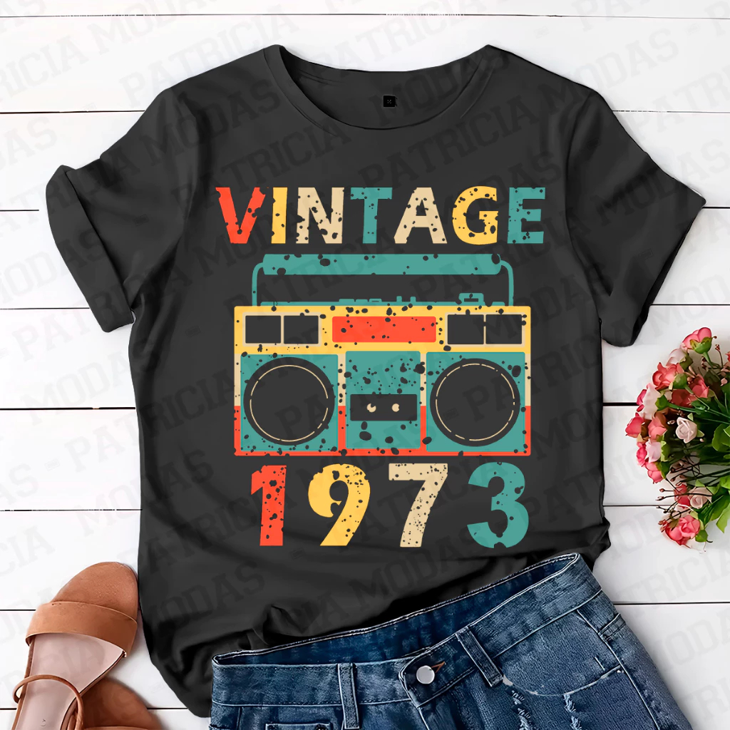 Camiseta Unissex Vintage 1973 100% Algodão Casual Personalizado Verão 2025