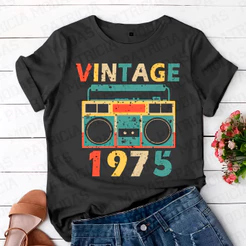 Camiseta Unissex Vintage 1975 100% Algodão Casual Personalizado Verão 2025