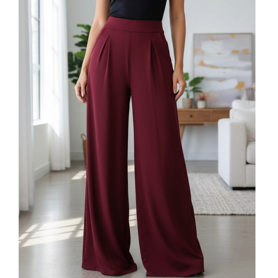 Calça Pantalona Feminina Cintura Media Alta Em Malha Viscolycra Com Bolsos em Oferta na Shopee