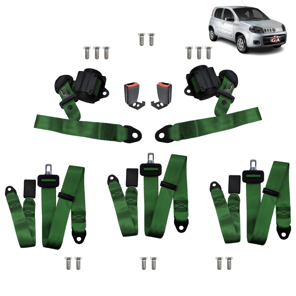 Jogo cinto de segurança Fiat Uno Vivace completo 5 bancos dianteiro retrátil traseiro abdominal