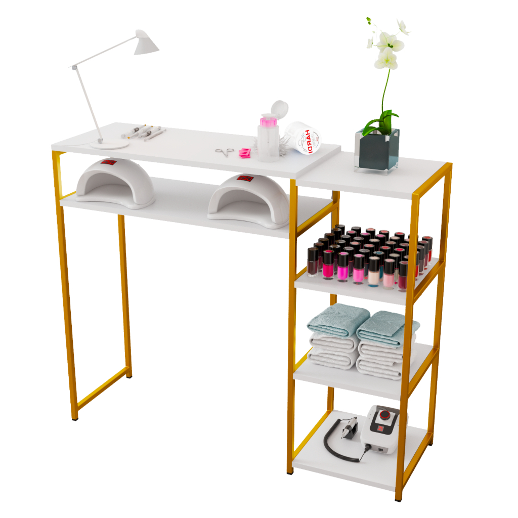MESA DE MANICURE INDUSTRIAL COM 3 NICHOS – DESIGN MODERNO & ULTRA FUNCIONAL