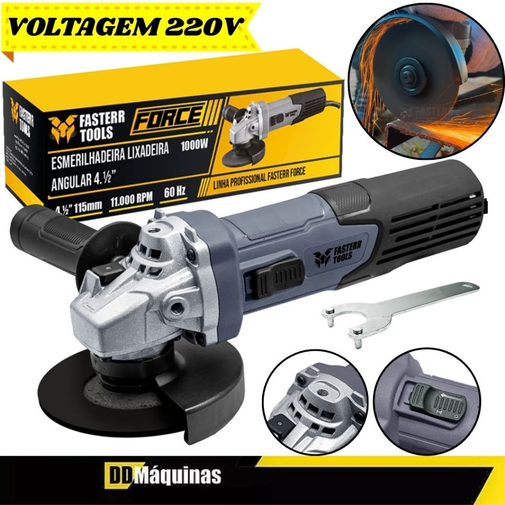 Esmerilhadeira Lixadeira Elétrica Angular Force Profissional 4.1/2 1000W 220W FST084 - Fasterr