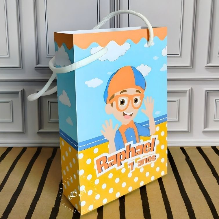 SACOLINHA 10x15 PERSONALIZADA BLIPPI CRIANÇA. SACOLA SURPRESA LEMBRANCINHA PEGUE E MONTE