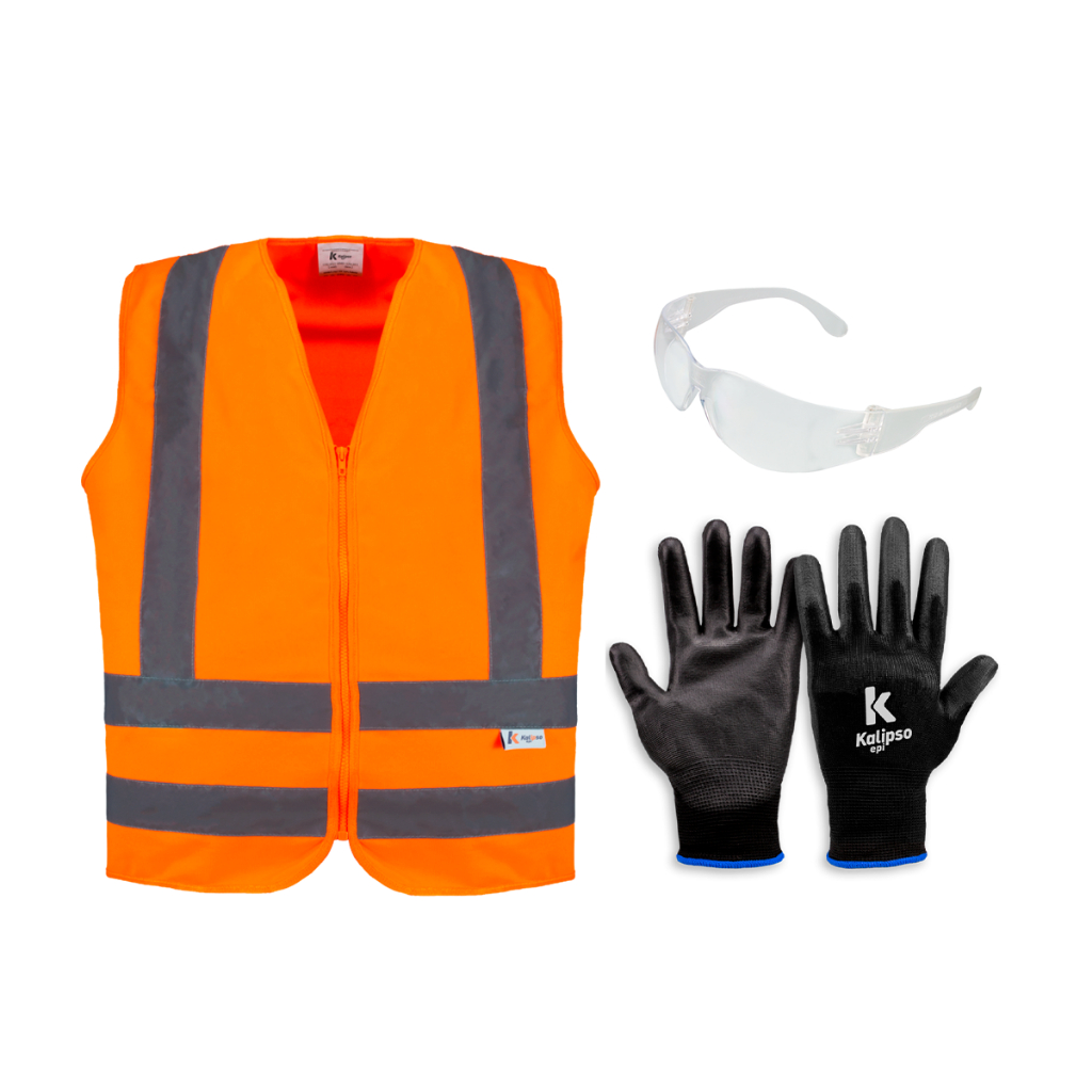 Kit EPI Entregador Mercado Livre Shopee Amazon com Colete Luva e Óculos Incolor Proteção Resistente