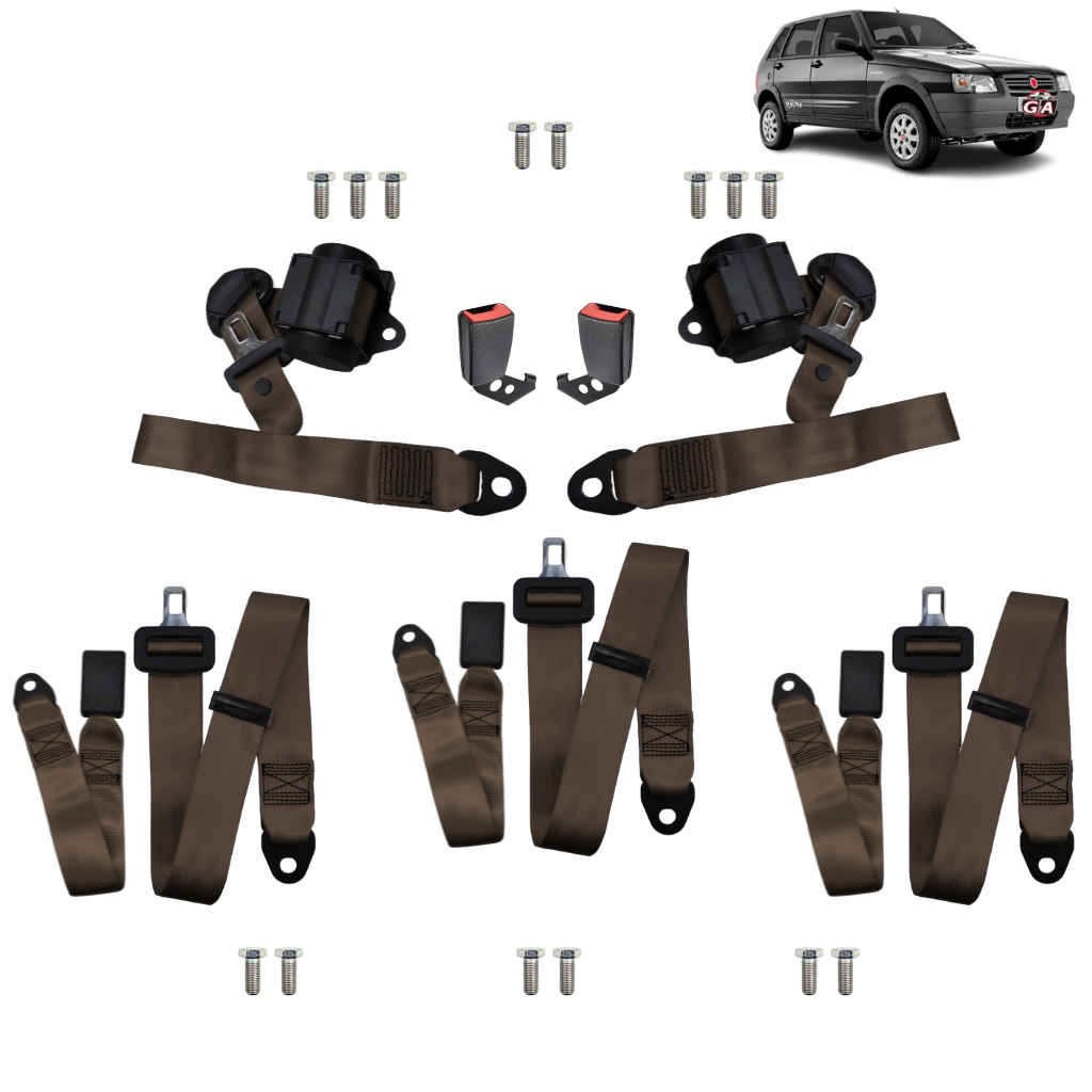 Jogo cinto de segurança Fiat Uno completo 5 bancos dianteiro retrátil traseiro abdominal em Oferta na Shopee