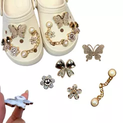 Kit Bottons Para Babuche Feminina Pins Decorativos Para Babuche Acessórios ABS de Luxo com Pérolas e Brilho