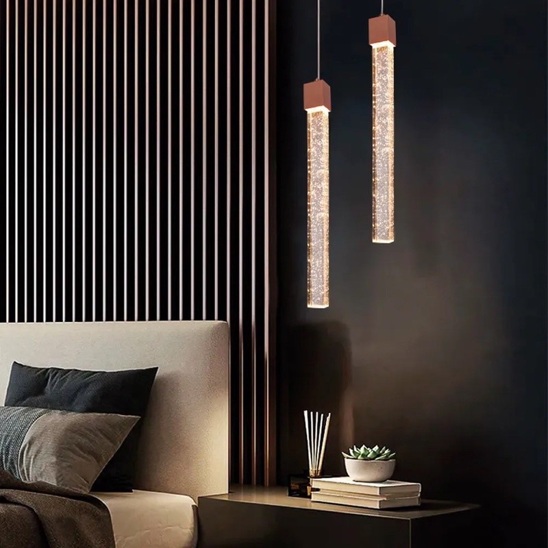 Lustre Pendente Empire Dourado LED de Cristal Com Bolhas 3 Cores Luminária de Teto Minimalista