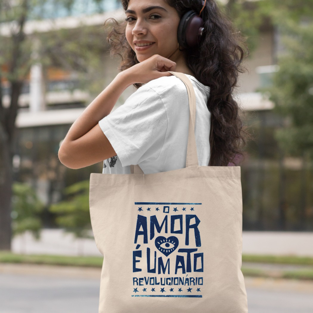 Ecobag Estampada O Amor é Revolucionário Tecido Reforçado Cru Sacola Ecológica 100% Algodão Espaçosa em Oferta na Shopee