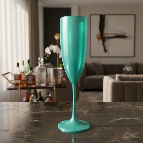 Kit 100 Taças De Champanhe Acrílico Verde Tiffany / Azul Turquesa Cintilante  - 180 Ml