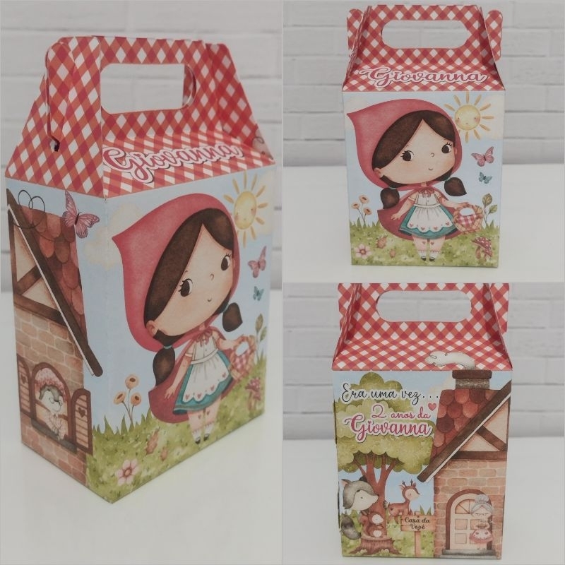 Caixa personalizada Chapeuzinho Vermelho tamanho G lembrancinha Sacolinha surpresa Chapeuzinho Vermelho aquarela