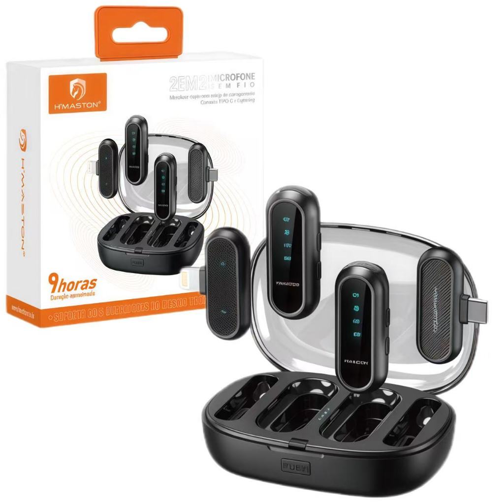 Microfone De Lapela Dulpo 2 Em 2 TipoC Iphone Sem Fio Wireless Profissinal Com Cancelamento De Ruído
