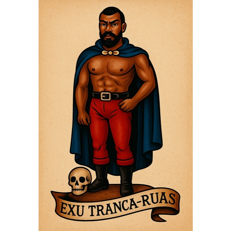 Quadro Decorativo Exu Tranca-Ruas - Estilo Old School 60x40cm
