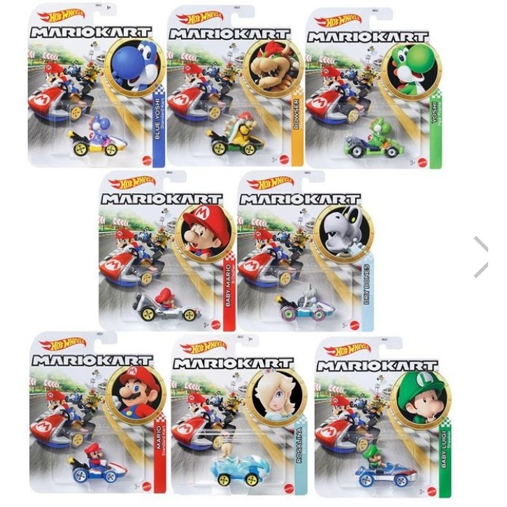 HOT WHEELS MARIO KART – MODELOS ORIGINAIS - LUIGI, BROWSER, TONOOKI, YOSHI, MARIO, WALUIGI E MAIS