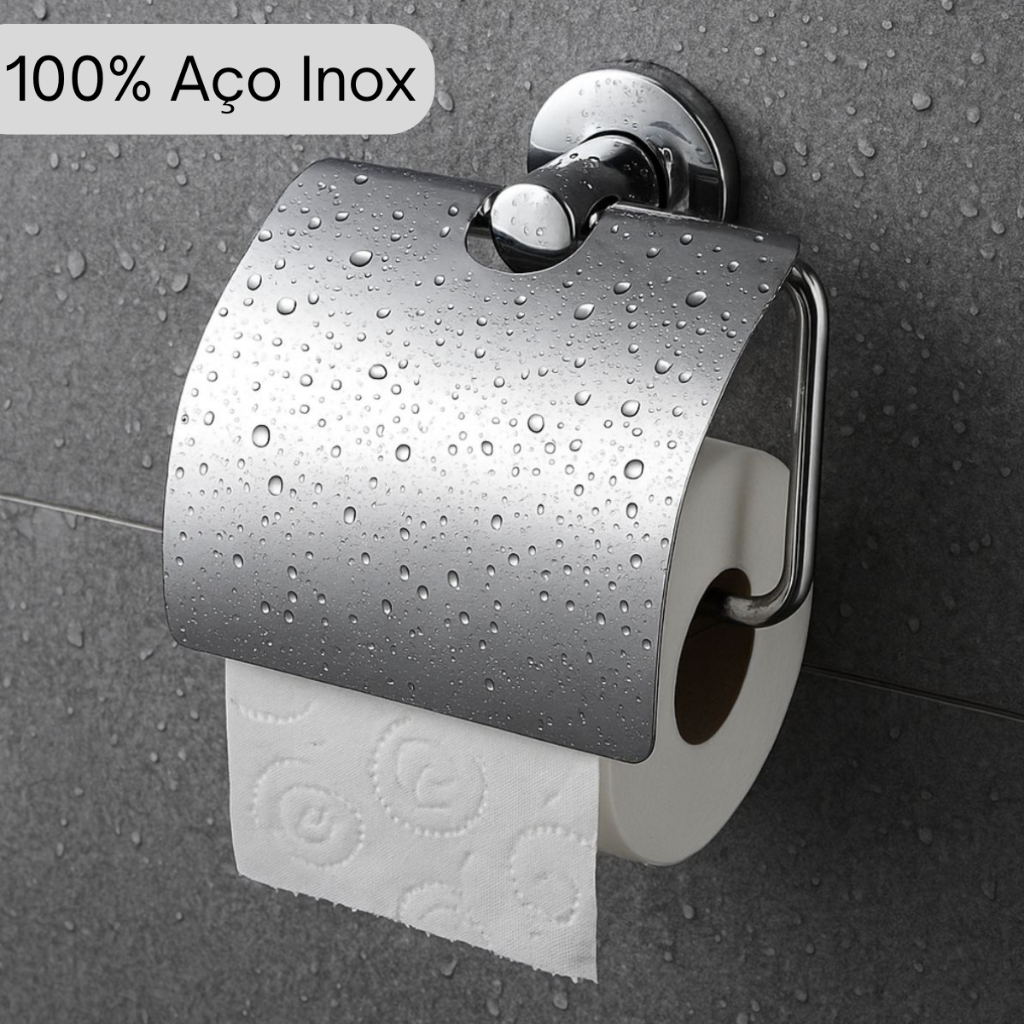 Dispenser de Papel Higiênico com Tampa de Aço Inox Veneza – Papeleira Fixação Dupla e Durabilidade
