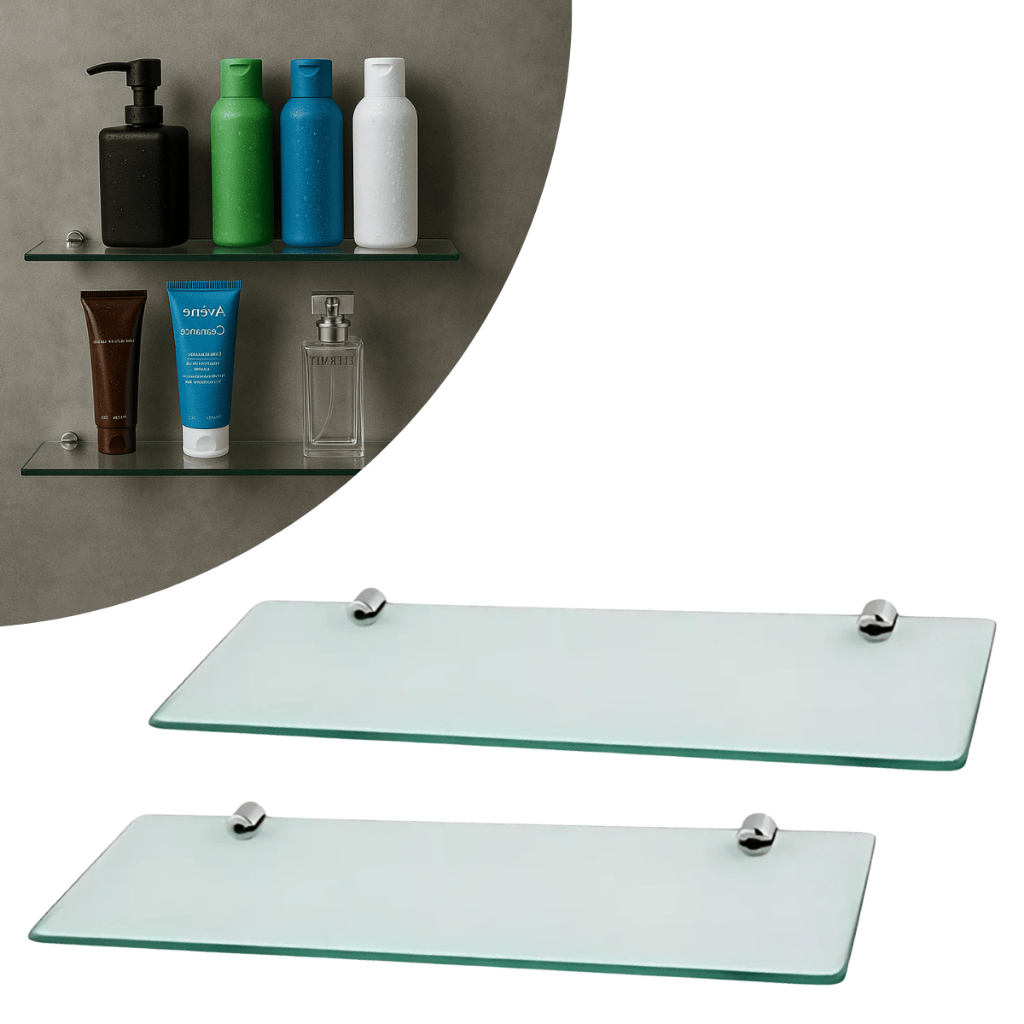Conjunto de 2 Prateleiras de Vidro Retangulares 300x100mm com Suporte Completo à Prova D'água em Oferta na Shopee
