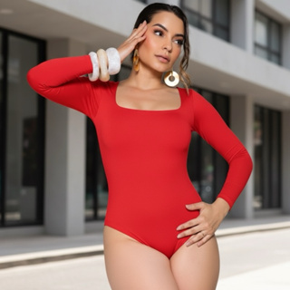 Body Feminino Manga Longa Decote Quadrado Moda Premium Oferta Blusinha Top Casual em Oferta na Shopee