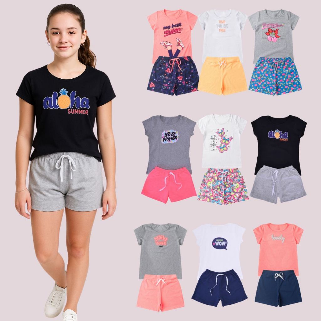 Kit 10 Peças Infantil Menina Estampada Conjunto Camiseta Short Feminina Juvenil Princesa Verão em Oferta na Shopee