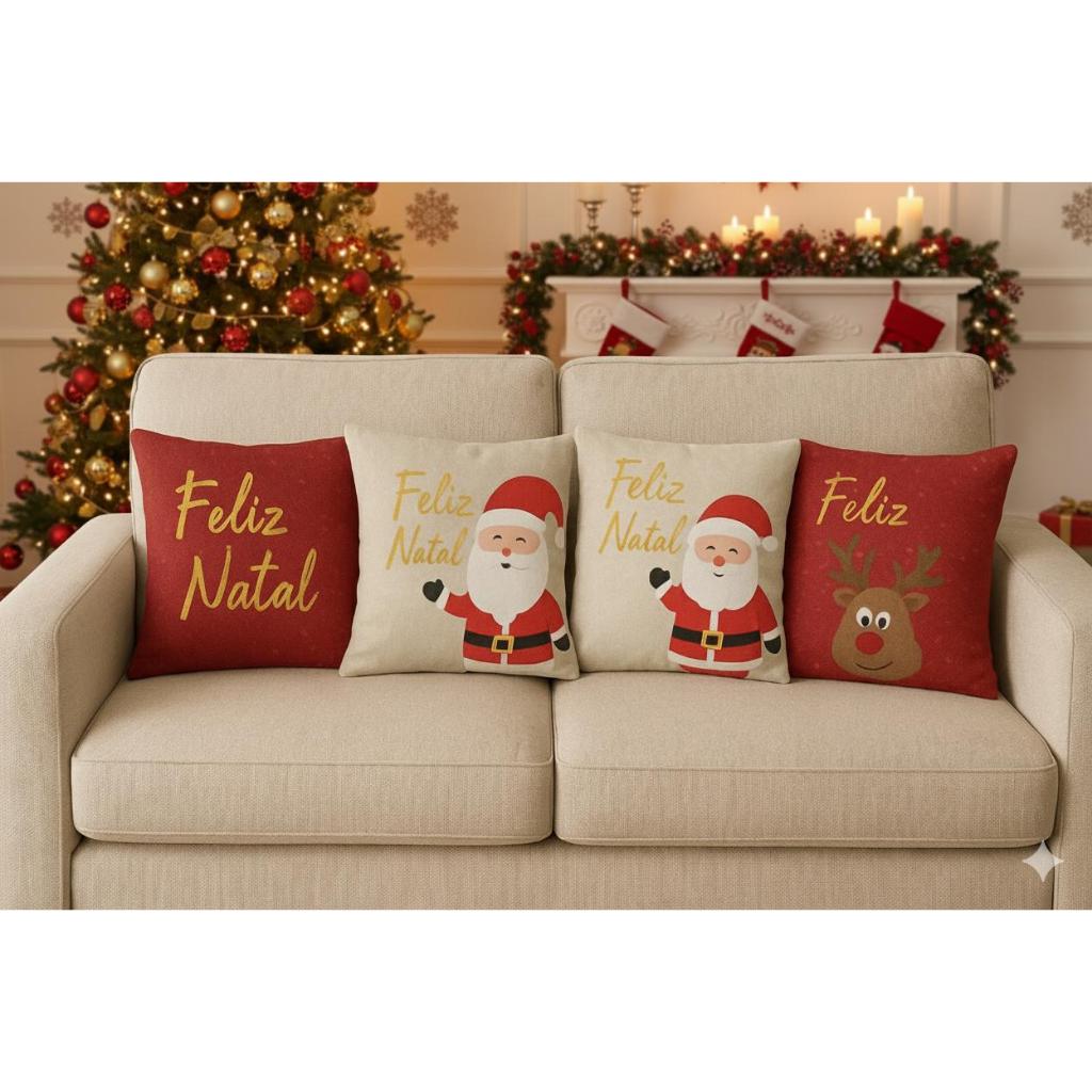 Kit 4 Capas de Almofadas Decorativas 45 x 45 Sofa Decoração Natal Natalina Envio Imediato