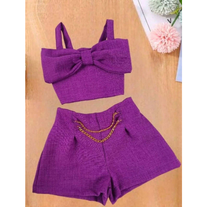 Conjunto Infantil Feminino Verão Cropped Laço Short Moderno Estilo Blogueirinha - ENVIO IMEDIATO !!!