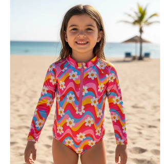 Maiô Infantil Juvenil Menina Estampado Manga Longa 2 Ao 16 em Oferta na Shopee