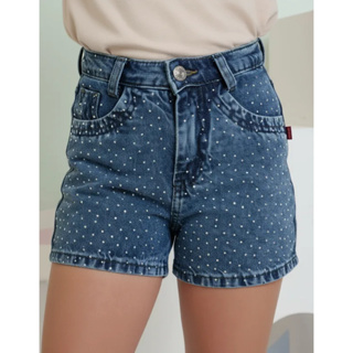 Short Jeans Strass Brilho Infantil Juvenil - 8 Ao 16 em Oferta na Shopee