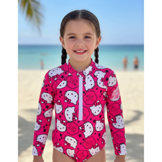 Maiô hello kitty infantil juvenil manga longa 2 ao 16 em Oferta na Shopee