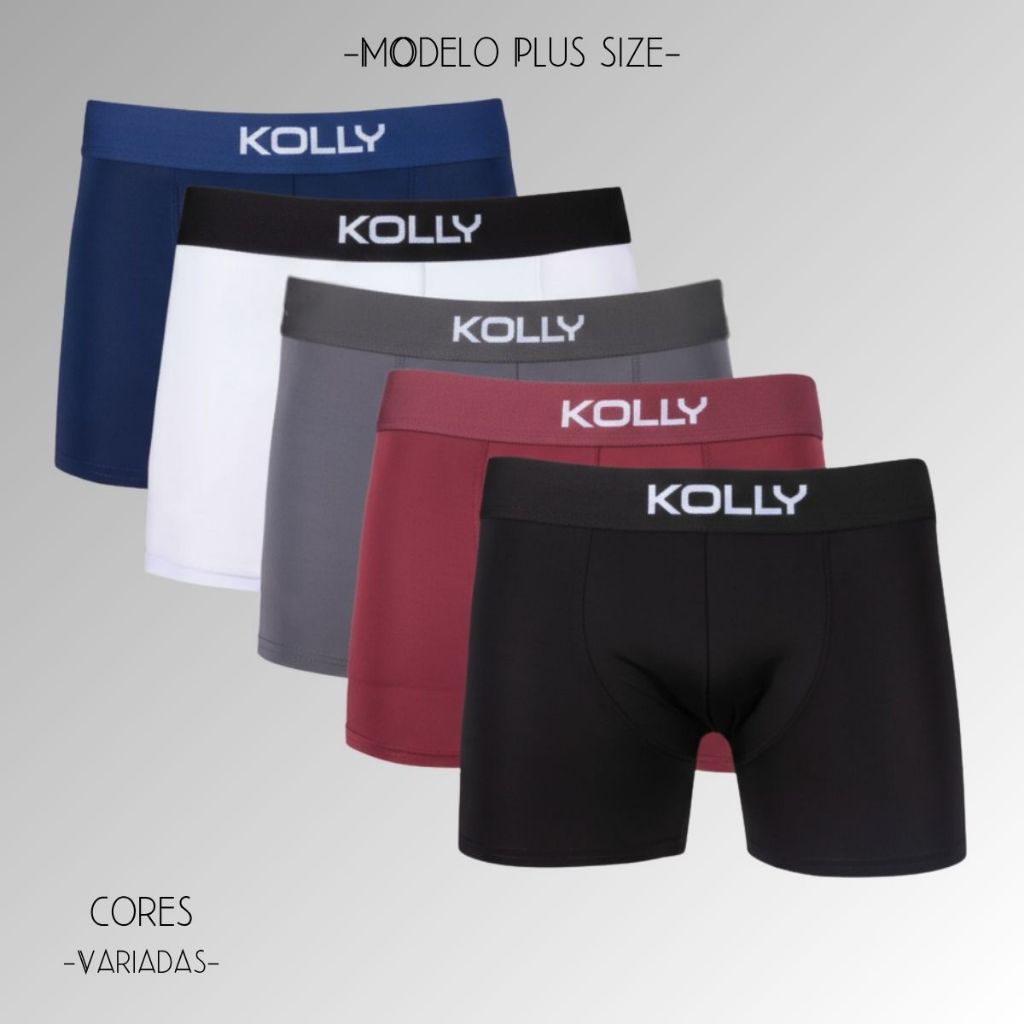 Kit 5 Cueca Boxer Masculina Adulto Plus Size Lisa em Poliéster – Conforto