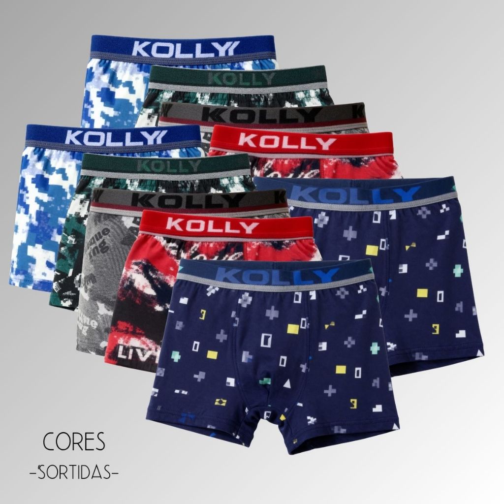 Kit 10 Cueca Boxer Infantil Microfibra Estampada Com Cós Elástico Confortável