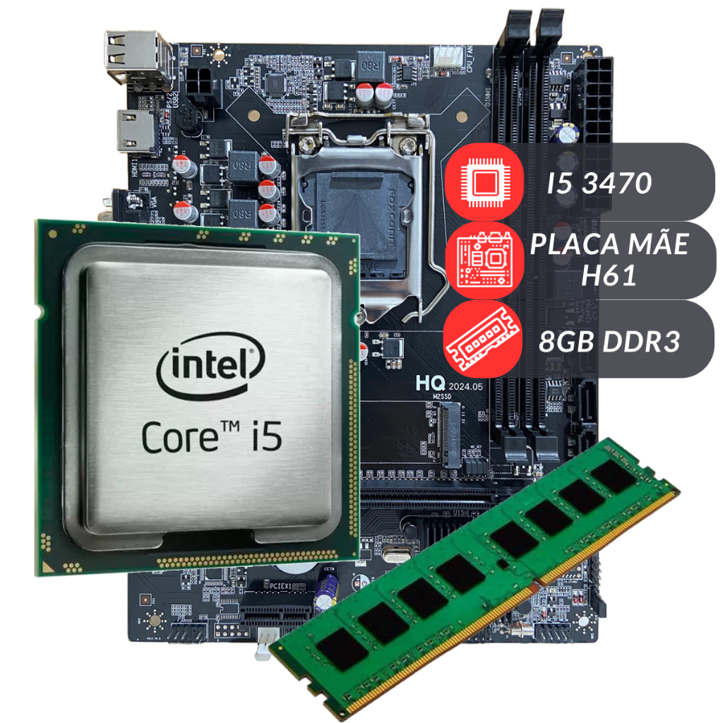 Kit Upgrade Ideal Para Home Office e Estudos I5 3470  Placa H61 8GB DDR3 Sem Cooler