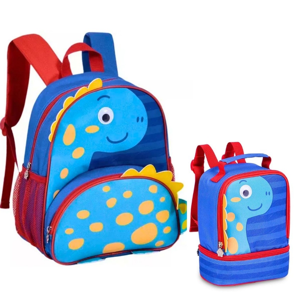 Kit Mochila de Costas e Lancheira Infantil Masculina Dinossauro Pets - Clio Style em Oferta na Shopee