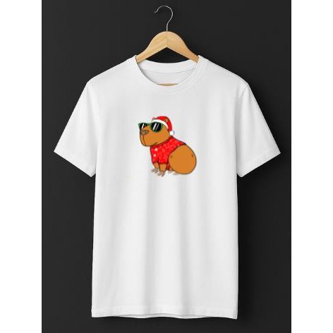 Camiseta Estampada Capivara de Natal Unissex Algodão Premium Feminina e Masculina