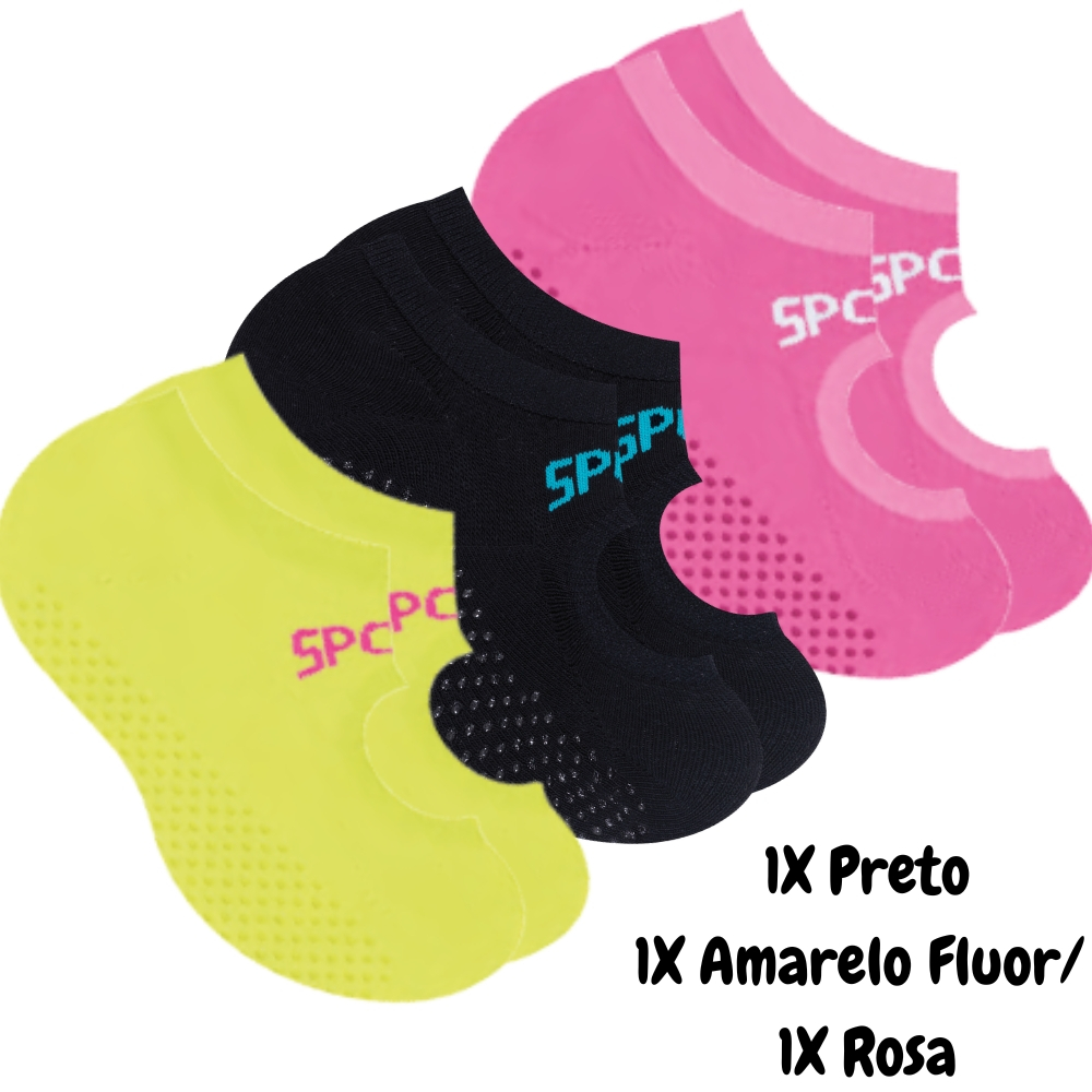 Kit 3X Pares Meia Sapatilha Antiderrapante Selene Feminina Pilates Yoga Ref 7780 em Oferta na Shopee