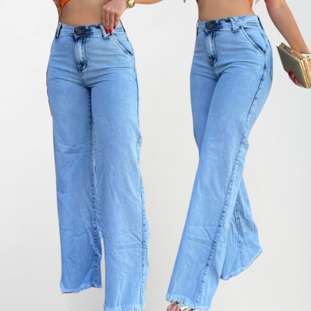 Calça Jeans Feminina Wide Leg Cintura Alta Linha Premium Tecido Confortável Modelagem Perfeita Clara em Oferta na Shopee