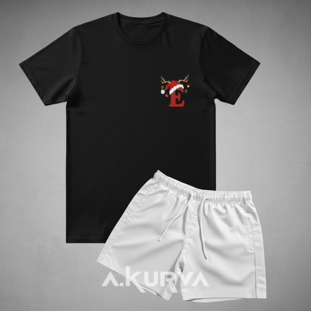 Conjunto Kit Camiseta + Bermuda Natalina Família Presente Criativo 100% algodão Streetwear Durável Confortável Soltinha