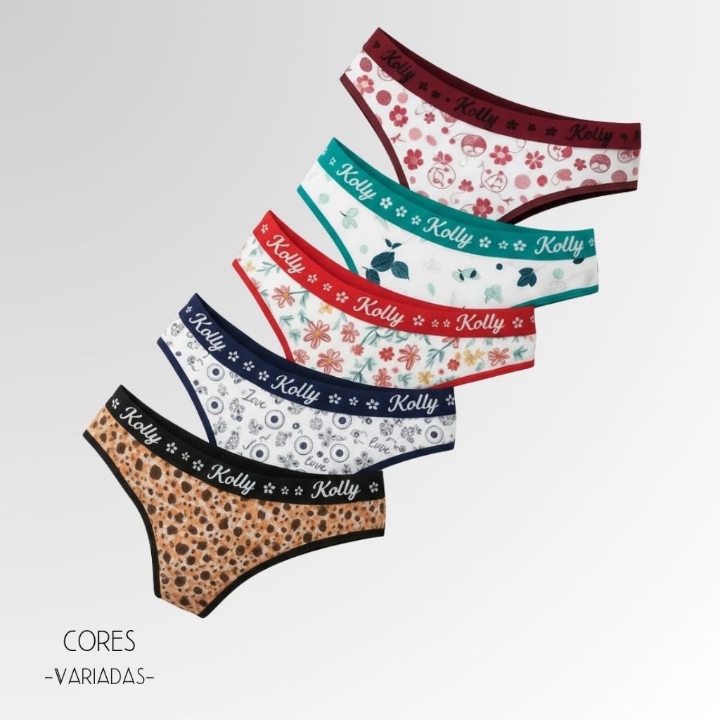 Kit 5 Calcinhas Feminina Adulto Algodão Cotton Estampada – Confortável