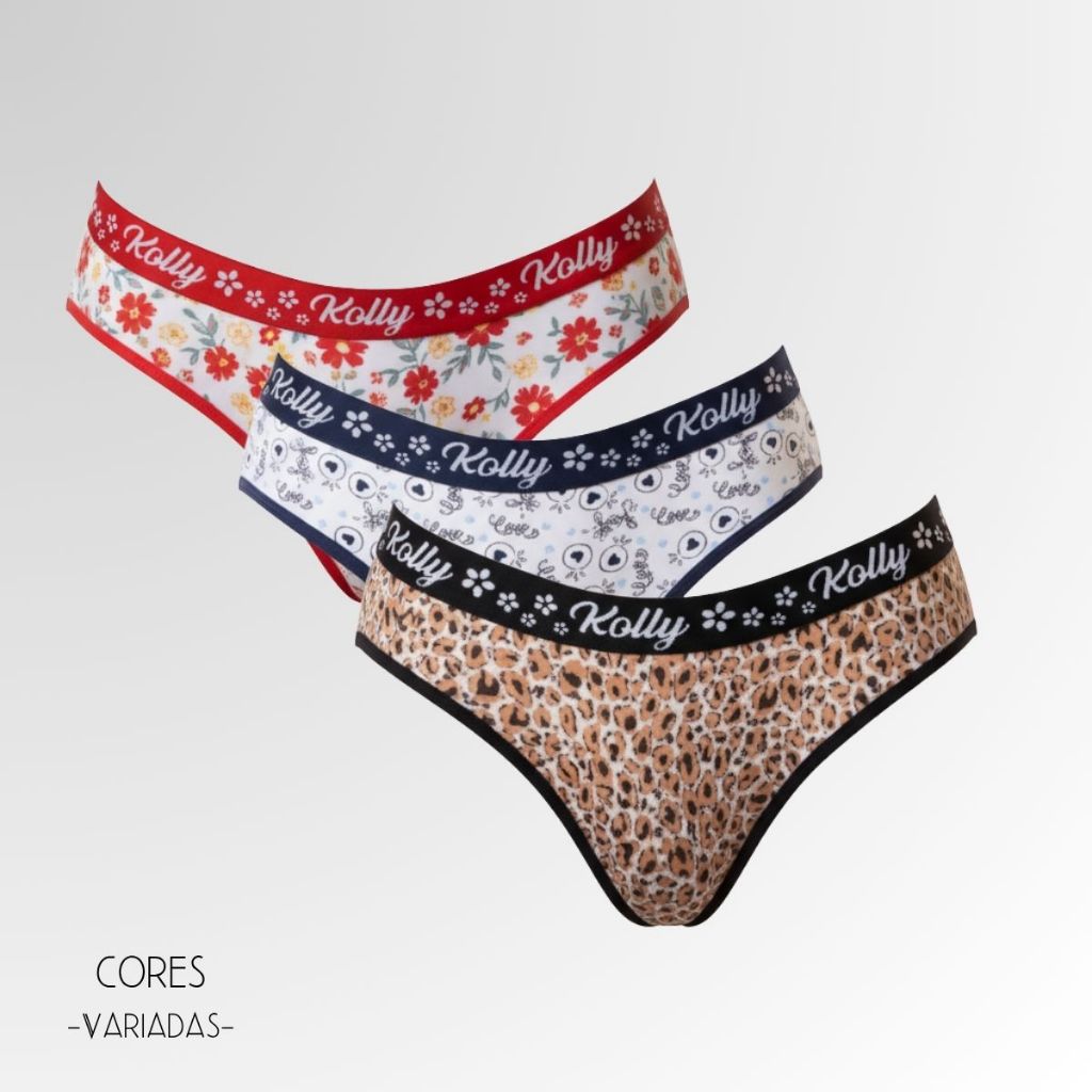Kit 3 Calcinhas Feminina Adulto Algodão Cotton Estampada – Confortável