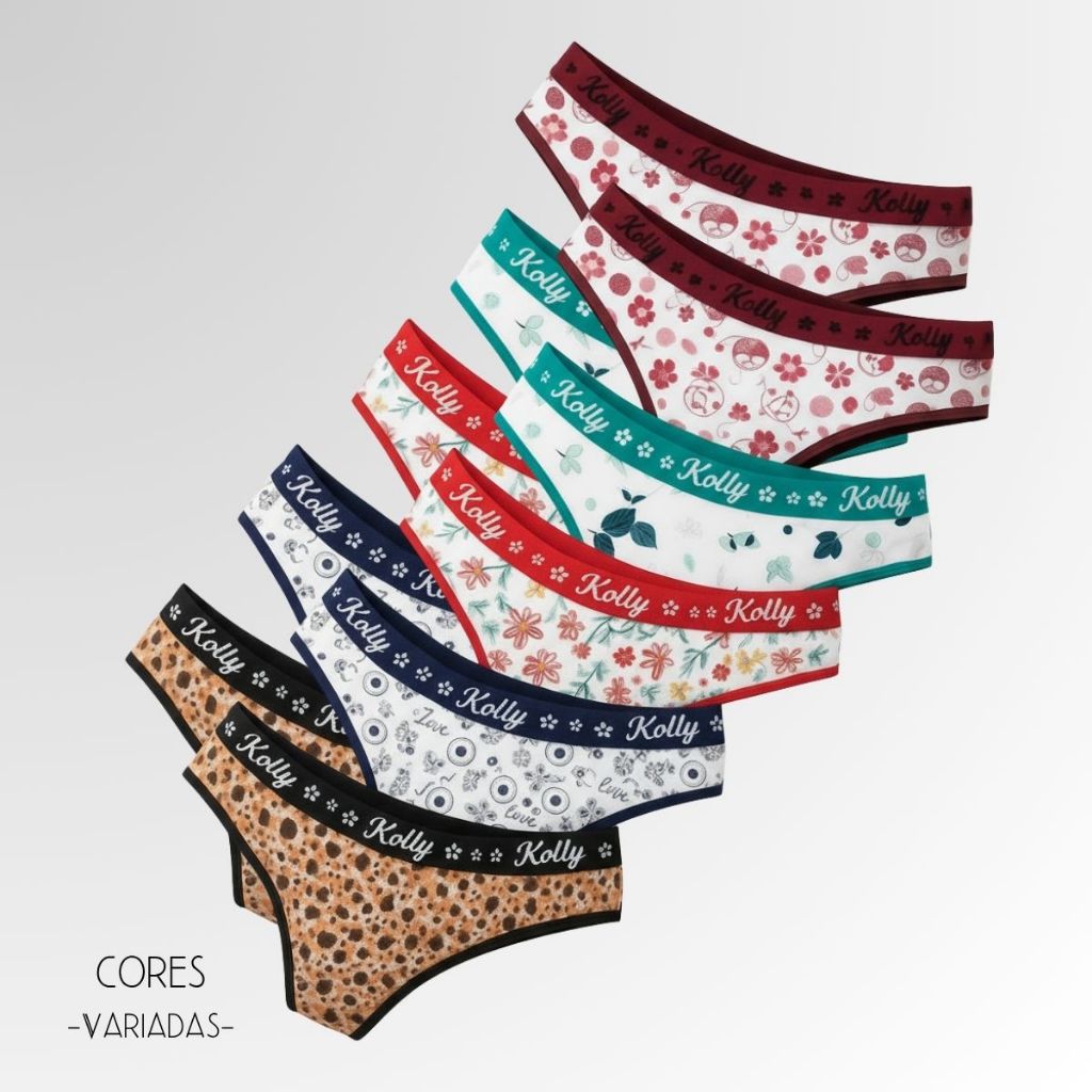 Kit 10 Calcinha Feminina Adulto Algodão Cotton Estampada – Confortável