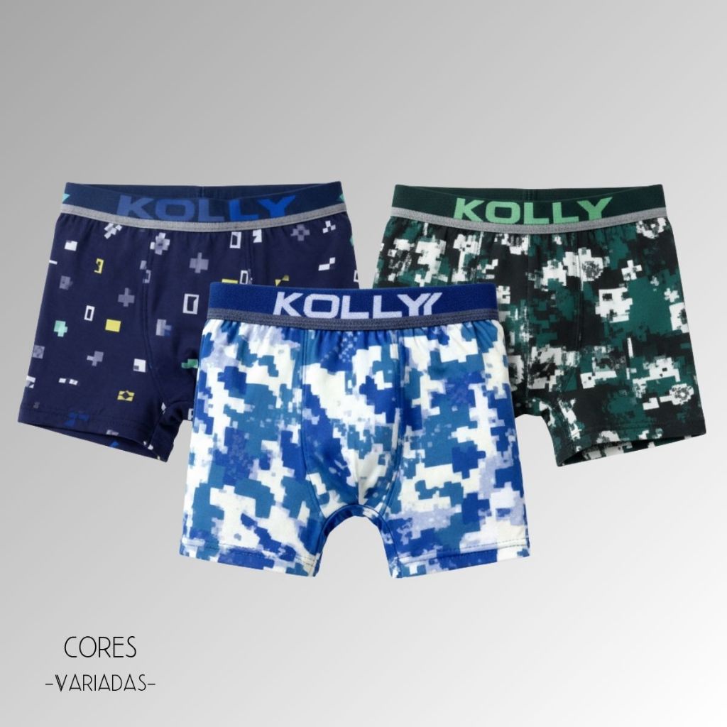 Kit 3 Cuecas Boxer Infantil Microfibra Estampada Com Cós Elástico Confortável