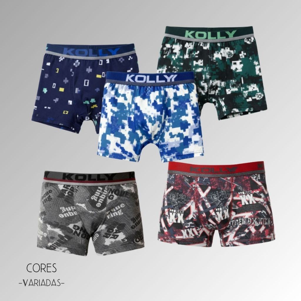 Kit 5 Cuecas Boxer Infantil Microfibra Estampada Com Cós Elástico Confortável