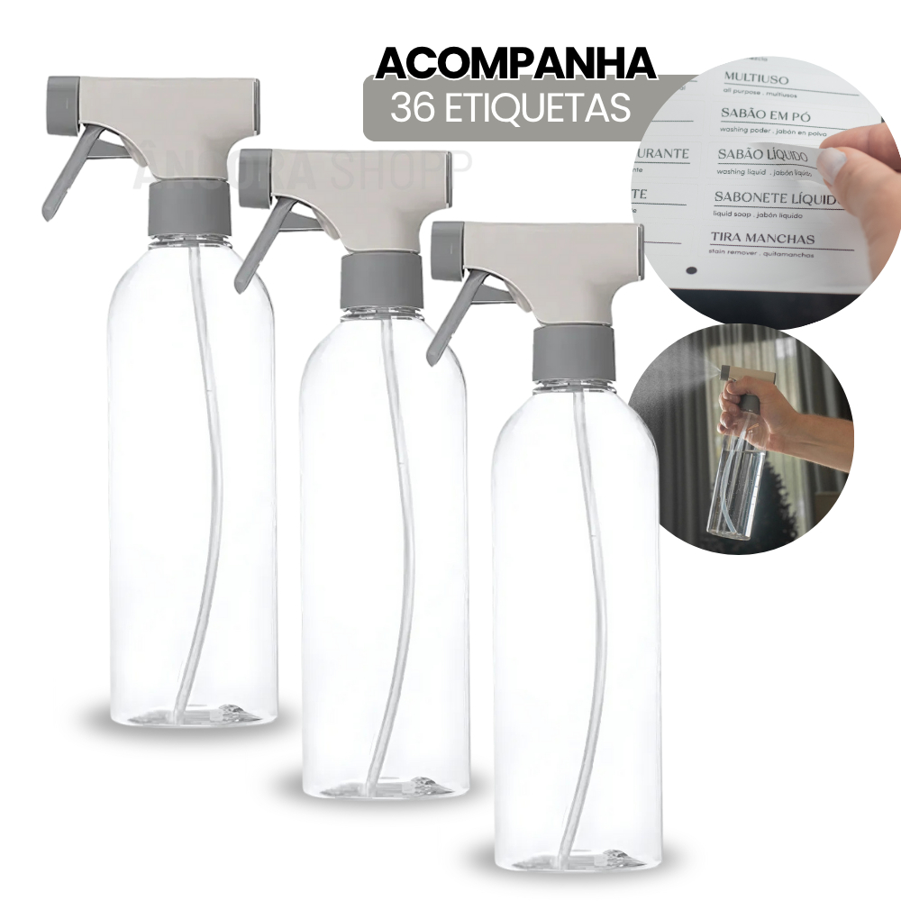 Kit de Borrifadores Spray Manual Ou 500ml Multiuso + 36 Etiquetas Lavanderia Produtos de Limpeza em Oferta na Shopee