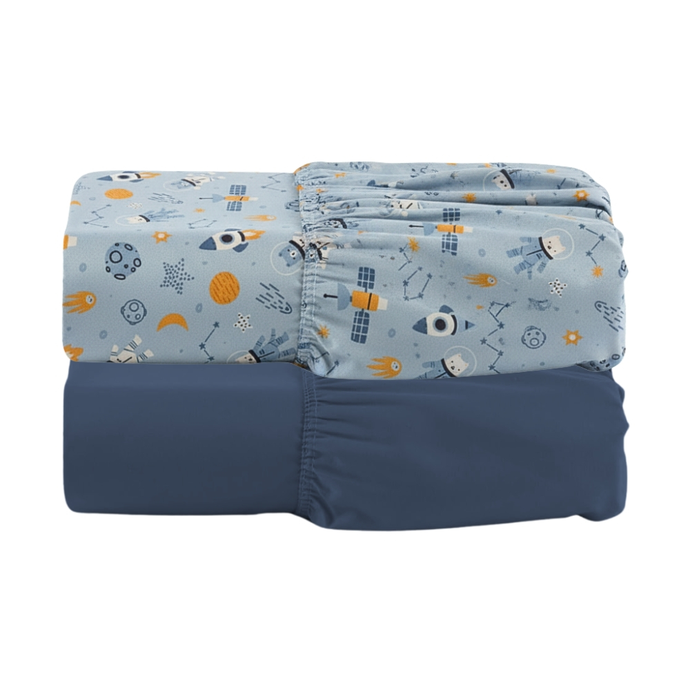 Kit 2 Lençol Berço Padrão Americano Elástico Estampado/Liso 400 Fios Menino