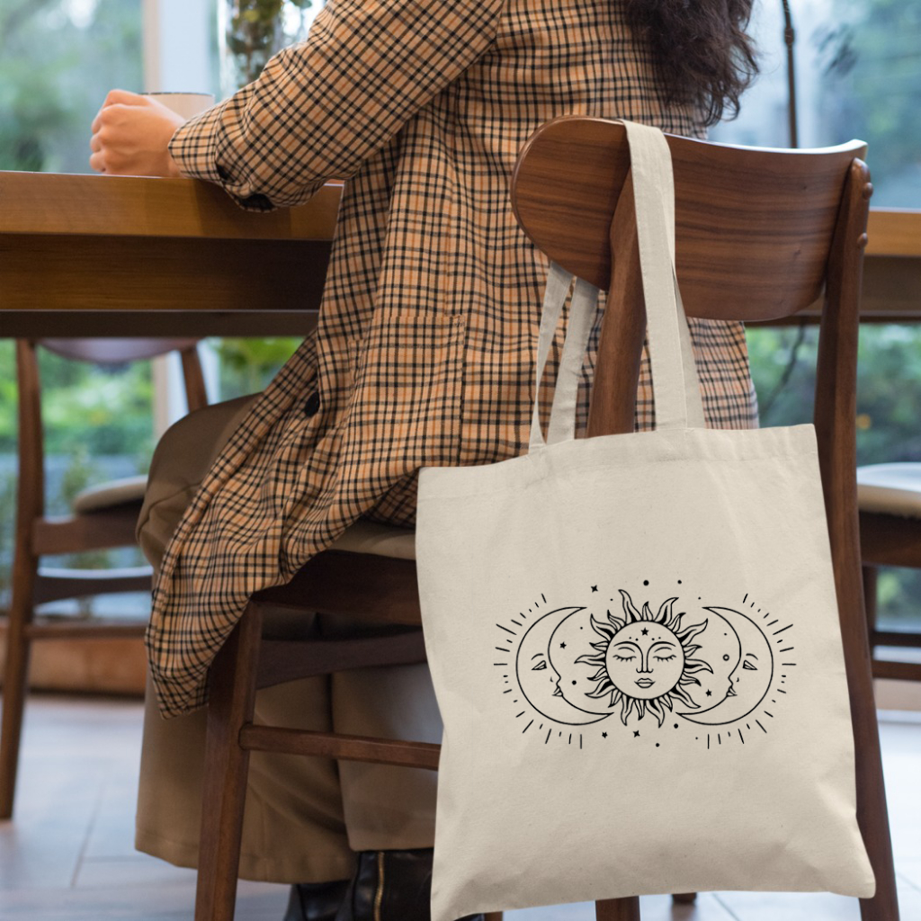 Ecobag Estampa Sol E Lua Místico Diferente Malha Reforçada 100% Algodão Reforçado em Oferta na Shopee