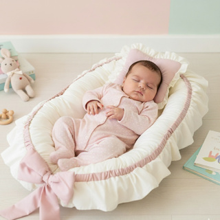 Ninho Redutor De Berço Para Bebe Com Laço E Travesseiro Rose C/ Palha em Oferta na Shopee