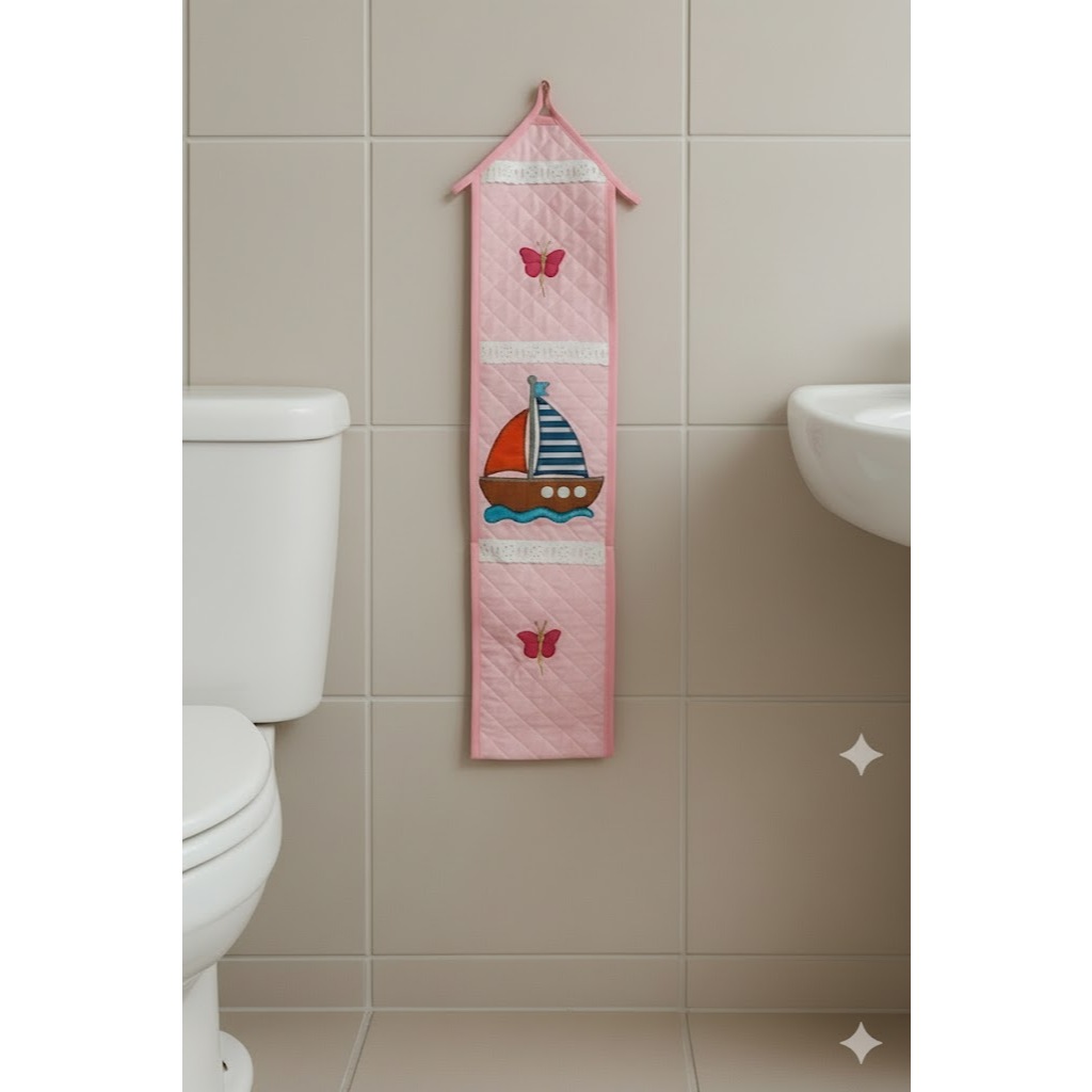 Porta Papel Higiênico Bordado Tecido Matelado Ultrassônico  - Capacidade P/ 3 Rolos